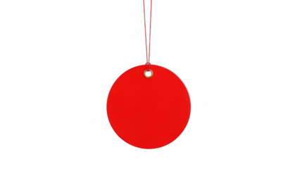 Red circle with string hanging, isolated on transparent background