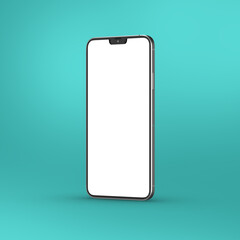 Smartphone Mockup with Blank Screen on Turquoise Background