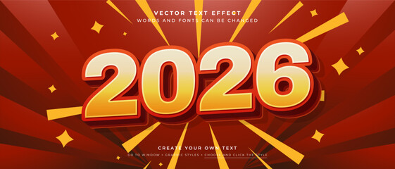3D 2026 New Year text effect on dark red sunburst background