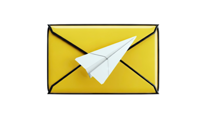 Yellow Envelope with White Paper Airplane