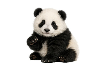 Cute giant panda cub sitting calmly, black and white baby panda isolated on a white background, adorable wildlife animal with soft fur and gentle expression, perfect for nature, conservation