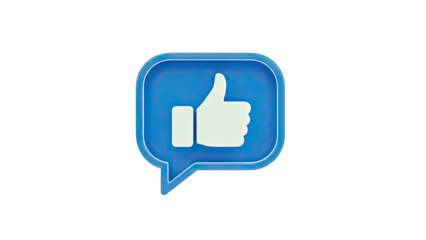 3D Thumbs Up Like Icon In Blue Speech Bubble on transparent background
