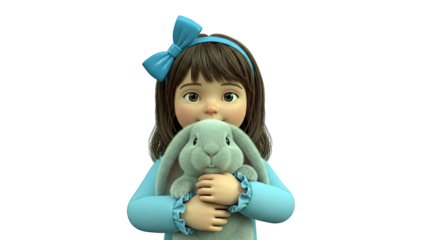 3D Render of a Girl Holding a Fluffy Bunny