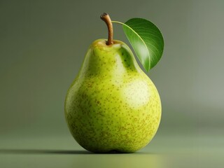 Ripe green yellow pear fruit with leaf