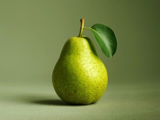 Ripe green yellow pear fruit with leaf
