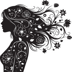 Silhouette of a woman with floral patterned hair and body