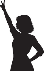 Silhouette of a woman with her arm raised in a victory sign