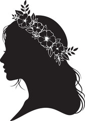 Silhouette of a woman with a floral crown and wavy hair