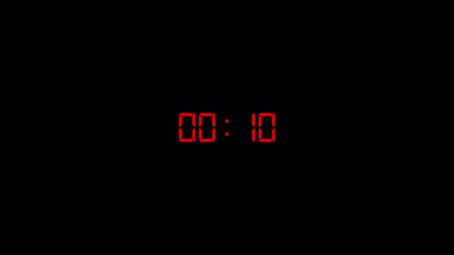 15 sec countdown timer animation on transparent background, fifteen second countdown timer in four digit from 0 to 15 seconds with alpha channel in 4k . 