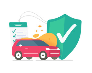 Car auto insurance shield icon, vector vehicle safety security protection coverage checklist policy modern graphic illustration design, automobile motor assurance premium guarantee claim form document