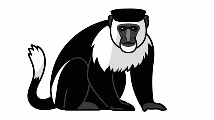 A stylized black and white primate with distinctive facial markings and a fluffy mane © Nordi