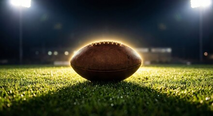 American Football on Field at Night Under Stadium Lights