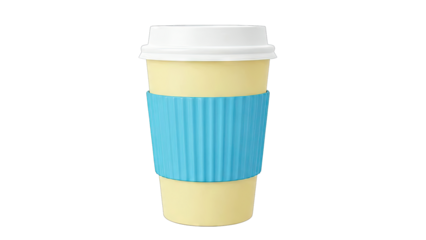 Yellow Coffee Cup with Blue Sleeve and White Lid