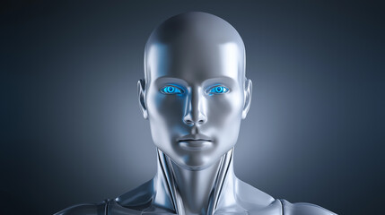 Side profile of a futuristic humanoid robot with glowing optical interface, symbolizing artificial intelligence, advanced robotics, and digital cognition.
