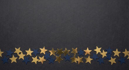 Golden and Blue Star Confetti on Dark Background