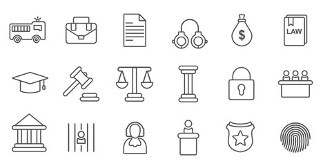 simple icons of court law and attorney