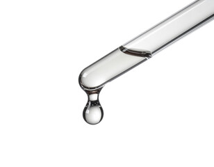A close-up image of a pipette tip with a droplet of liquid about to fall, set against a black background, emphasizing clarity and precision.