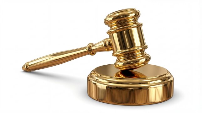 Golden Gavel of Justice: A gleaming gold gavel rests on its pedestal, symbolizing the power and authority of law and order. A testament to fairness and judicial process