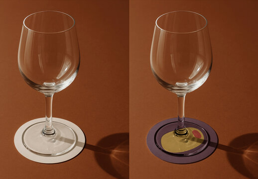 Elegant Glassware  With Artistic Coasters Mockup PSD