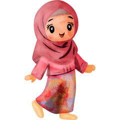 Illustration of Muslim Girl in Traditional Clothing