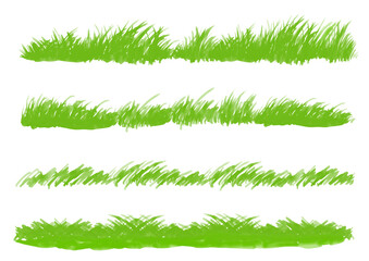 Vibrant green leaves, grass, and lawn hand-drawn illustration. Minimalist botanical art.　鮮やかな緑の葉と草と芝生の手書きイラスト