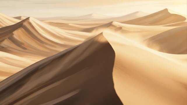 Abstract illustration of a desert landscape featuring rolling sand dunes and warm sunlight