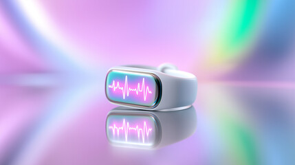 Smartwatch with glowing health waveform display, representing wearable technology, digital health monitoring, and modern lifestyle innovation.
