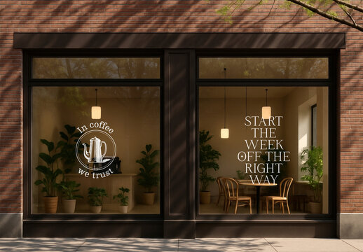 Cozy Cafe Storefront Mockup With Inviting Atmosphere PSD