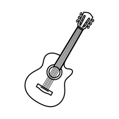 Fototapeta premium Acoustic guitar outline, simple line drawing, musical instrument illustration