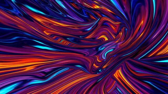 Abstract vibrant color tapestry with swirling pattern, orange and blue fluid lines create dynamic energy and modern digital art movement