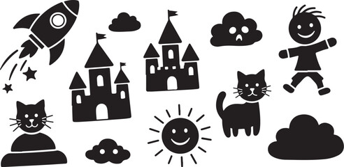 Obraz premium Black Silhouette Icons for Kids and Children Concepts