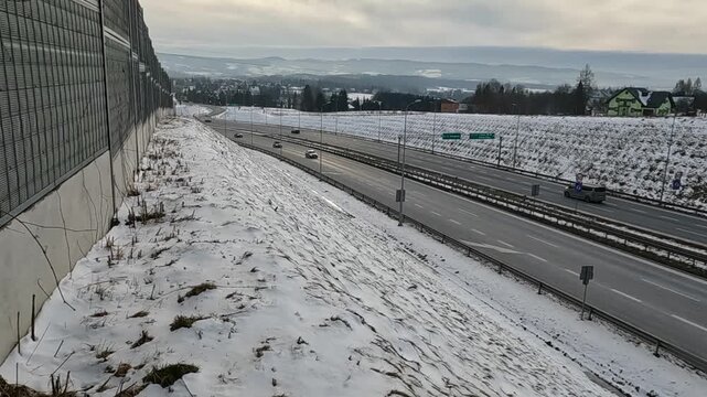 RABKA-ZDROJ, POLAND - JANUARY 05, 2026: The Zakopianka road near the Nowy Targ, Poland.