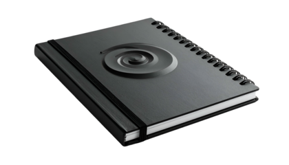 Sleek, dark gray spiral-bound notebook with a raised spiral design on the cover