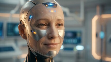 Artificial human face portrait technology concept futuristic design