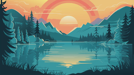 vector illustration of a landscape with lake