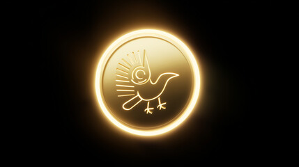 Gilded Bird Emblem Glowing Softly Amidst Darkness Igniting Curiosity and Mystique in a Vibrant Display of Artistry