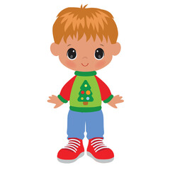 Funny Christmas  boy vector cartoon illustration
