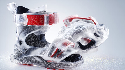 Unique Translucent Ice Skates Glimmer in Sparkling Light Against a Softly Blurred Backdrop, Capturing a Sense of Winter Wonder