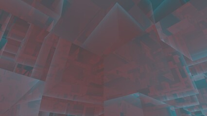 Red and dark gray layered cubes creating a structured mesh.