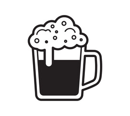A black silhouette of a beer mug overflowing with foam, symbolizing celebration and social gatherings on a transparent background.