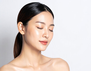 Obraz premium 美容系の美しい女性モデル 透明感のある艶肌・美肌 スキンケア エステ 保湿
