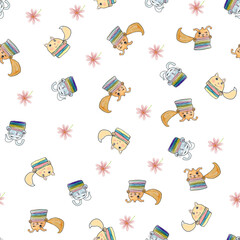 seamless textile background with kids toys, fox, cat, bunny, 