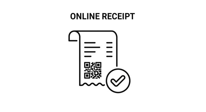 A simple online receipt with a QR code and checkmark on a white background - Powered by Adobe
