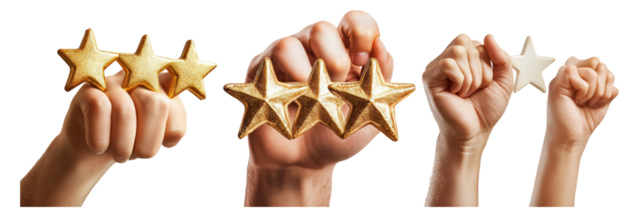 Hands Holding Golden Stars and Empty Star Trophy in Different Positions