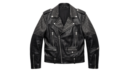 Black Leather Studded Motorcycle Jacket Product Shot