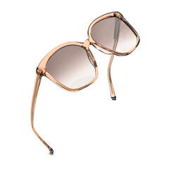 Flying sunglasses in vintage style with gradient lenses isolated on white background for summer fashion accessories