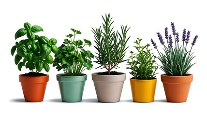 Fototapeta premium Vibrant herb garden in colorful pots