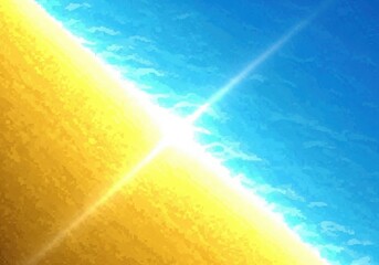 Bright sun shining over sandy beach under blue sky