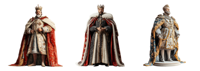 Royalty Figures in Ornate Robes with Crowns and Capes, PNG bundle collection, Isolated on Transparent Background