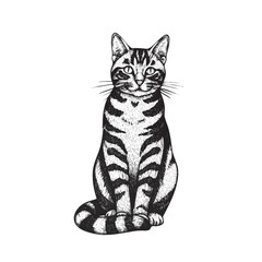 Fototapeta premium black and white tabby cat sitting isolated.